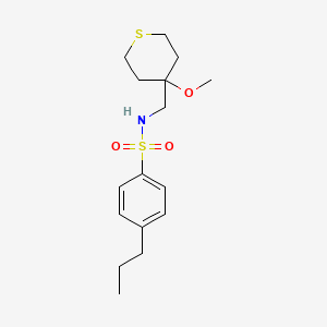 molecular formula C16H25NO3S2 B2886560 N-((4-甲氧基四氢-2H-噻吡喃-4-基)甲基)-4-丙基苯磺酰胺 CAS No. 2034588-60-6