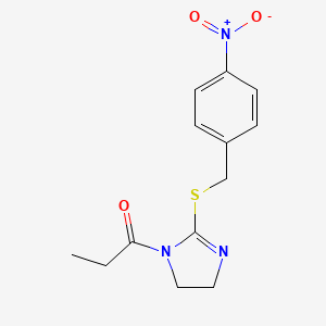 molecular formula C13H15N3O3S B2886588 1-[2-[(4-Nitrophenyl)methylsulfanyl]-4,5-dihydroimidazol-1-yl]propan-1-one CAS No. 851802-06-7