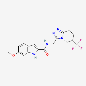 molecular formula C18H18F3N5O2 B2886592 6-methoxy-N-((6-(trifluoromethyl)-5,6,7,8-tetrahydro-[1,2,4]triazolo[4,3-a]pyridin-3-yl)methyl)-1H-indole-2-carboxamide CAS No. 2034380-88-4