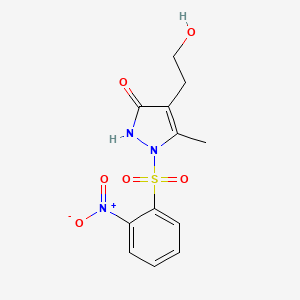 molecular formula C12H13N3O6S B2886600 4-(2-羟乙基)-5-甲基-1-[(2-硝基苯基)磺酰基]-1,2-二氢-3H-吡唑-3-酮 CAS No. 860611-74-1