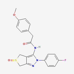 molecular formula C20H18FN3O3S B2886601 N-[2-(4-fluorophenyl)-5-oxo-4,6-dihydrothieno[3,4-c]pyrazol-3-yl]-2-(4-methoxyphenyl)acetamide CAS No. 1008475-29-3