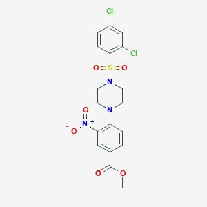 molecular formula C18H17Cl2N3O6S B2886611 Methyl 4-{4-[(2,4-dichlorophenyl)sulfonyl]piperazino}-3-nitrobenzenecarboxylate CAS No. 478246-59-2