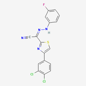 (Z)-4-(3,4-dichlorophenyl)-N'-(3-fluorophenyl)thiazole-2-carbohydrazonoyl cyanide