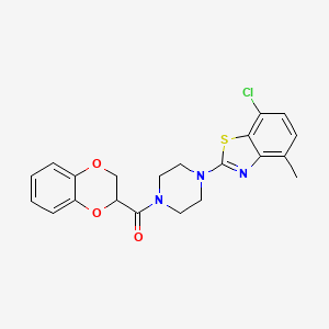 molecular formula C21H20ClN3O3S B2886626 (4-(7-氯-4-甲基苯并[d]噻唑-2-基)哌嗪-1-基)(2,3-二氢苯并[b][1,4]二氧杂环-2-基)甲甲酮 CAS No. 897488-97-0