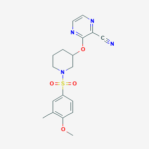 molecular formula C18H20N4O4S B2886629 3-((1-((4-Methoxy-3-methylphenyl)sulfonyl)piperidin-3-yl)oxy)pyrazine-2-carbonitrile CAS No. 2034230-65-2