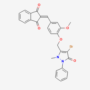 molecular formula C28H21BrN2O5 B2886640 2-({4-[(4-溴-2-甲基-5-氧代-1-苯基-2,5-二氢-1H-吡唑-3-基)甲氧基]-3-甲氧基苯基}亚甲基)-1H-茚满-1,3(2H)-二酮 CAS No. 1023576-75-1
