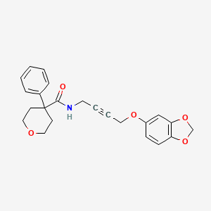 molecular formula C23H23NO5 B2886653 N-(4-(苯并[d][1,3]二氧杂环-5-氧基)丁-2-炔-1-基)-4-苯基四氢-2H-吡喃-4-甲酰胺 CAS No. 1448061-25-3