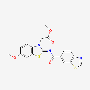 molecular formula C19H15N3O4S2 B2886668 (Z)-methyl 2-(2-((benzo[d]thiazole-6-carbonyl)imino)-6-methoxybenzo[d]thiazol-3(2H)-yl)acetate CAS No. 865200-18-6