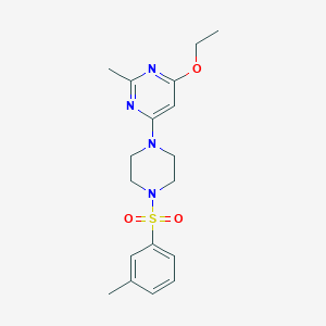 molecular formula C18H24N4O3S B2886680 4-乙氧基-2-甲基-6-(4-(间甲苯磺酰基)哌嗪-1-基)嘧啶 CAS No. 946373-36-0