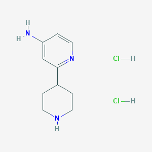 molecular formula C10H17Cl2N3 B2886684 2-哌啶-4-基吡啶-4-胺；二盐酸盐 CAS No. 2470434-97-8