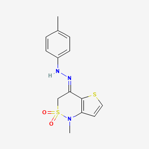 molecular formula C14H15N3O2S2 B2886712 4-methyl-N-[(E)-(1-methyl-2,2-dioxothieno[3,2-c]thiazin-4-ylidene)amino]aniline CAS No. 477845-65-1