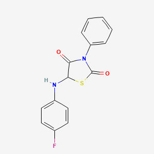 molecular formula C15H11FN2O2S B2886717 5-[(4-氟苯基)氨基]-3-苯基-1,3-噻唑烷-2,4-二酮 CAS No. 1007921-79-0