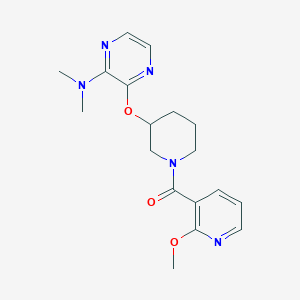 molecular formula C18H23N5O3 B2886728 (3-((3-(Dimethylamino)pyrazin-2-yl)oxy)piperidin-1-yl)(2-methoxypyridin-3-yl)methanone CAS No. 2034502-43-5