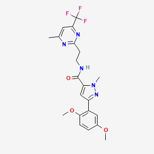 molecular formula C21H22F3N5O3 B2886746 3-(2,5-二甲氧基苯基)-1-甲基-N-(2-(4-甲基-6-(三氟甲基)嘧啶-2-基)乙基)-1H-吡唑-5-甲酰胺 CAS No. 1396751-92-0