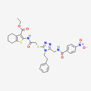 ethyl 2-(2-((5-((4-nitrobenzamido)methyl)-4-phenethyl-4H-1,2,4-triazol-3-yl)thio)acetamido)-4,5,6,7-tetrahydrobenzo[b]thiophene-3-carboxylate