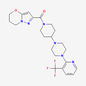 molecular formula C22H27F3N6O2 B2886756 (6,7-dihydro-5H-pyrazolo[5,1-b][1,3]oxazin-2-yl)(4-(4-(3-(trifluoromethyl)pyridin-2-yl)piperazin-1-yl)piperidin-1-yl)methanone CAS No. 2034335-82-3