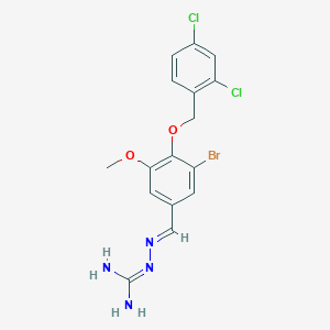 molecular formula C16H15BrCl2N4O2 B2886788 (2E)-2-{3-bromo-4-[(2,4-dichlorobenzyl)oxy]-5-methoxybenzylidene}hydrazinecarboximidamide CAS No. 725276-45-9