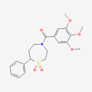 molecular formula C21H25NO6S B2886803 (1,1-Dioxido-7-phenyl-1,4-thiazepan-4-yl)(3,4,5-trimethoxyphenyl)methanone CAS No. 2034534-85-3