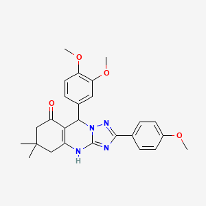 molecular formula C26H28N4O4 B2886839 9-(3,4-dimethoxyphenyl)-2-(4-methoxyphenyl)-6,6-dimethyl-5,6,7,9-tetrahydro-[1,2,4]triazolo[5,1-b]quinazolin-8(4H)-one CAS No. 540479-42-3