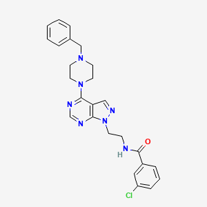 molecular formula C25H26ClN7O B2886841 N-(2-(4-(4-benzylpiperazin-1-yl)-1H-pyrazolo[3,4-d]pyrimidin-1-yl)ethyl)-3-chlorobenzamide CAS No. 1021094-21-2