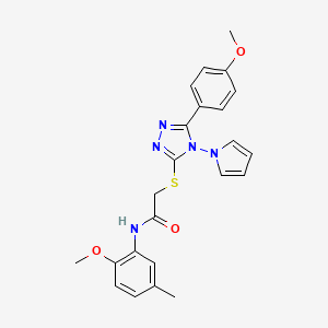molecular formula C23H23N5O3S B2886843 N-(2-methoxy-5-methylphenyl)-2-{[5-(4-methoxyphenyl)-4-(1H-pyrrol-1-yl)-4H-1,2,4-triazol-3-yl]sulfanyl}acetamide CAS No. 896301-13-6