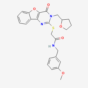 molecular formula C25H25N3O5S B2886908 N-(3-methoxybenzyl)-2-{[4-oxo-3-(tetrahydrofuran-2-ylmethyl)-3,4-dihydro[1]benzofuro[3,2-d]pyrimidin-2-yl]sulfanyl}acetamide CAS No. 899755-21-6