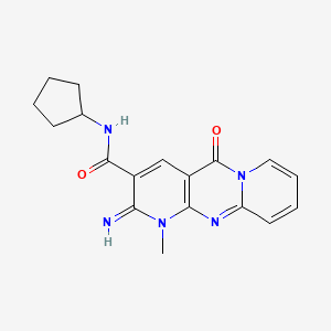 molecular formula C18H19N5O2 B2886915 N-cyclopentyl(2-imino-1-methyl-5-oxo(1,6-dihydropyridino[1,2-a]pyridino[2,3-d] pyrimidin-3-yl))carboxamide CAS No. 573942-60-6