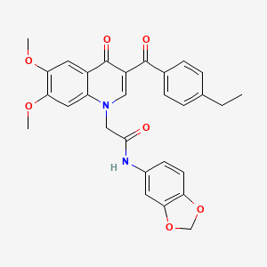 molecular formula C29H26N2O7 B2886920 N-(1,3-benzodioxol-5-yl)-2-[3-(4-ethylbenzoyl)-6,7-dimethoxy-4-oxoquinolin-1-yl]acetamide CAS No. 866590-00-3