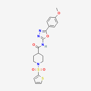 molecular formula C19H20N4O5S2 B2886924 N-(5-(4-甲氧基苯基)-1,3,4-恶二唑-2-基)-1-(噻吩-2-基磺酰基)哌啶-4-甲酰胺 CAS No. 899732-14-0