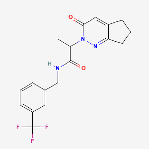 molecular formula C18H18F3N3O2 B2886941 2-(3-oxo-3,5,6,7-tetrahydro-2H-cyclopenta[c]pyridazin-2-yl)-N-(3-(trifluoromethyl)benzyl)propanamide CAS No. 2097902-83-3