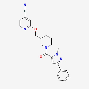 2-[[1-(2-Methyl-5-phenylpyrazole-3-carbonyl)piperidin-3-yl]methoxy]pyridine-4-carbonitrile