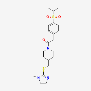 2-(4-(isopropylsulfonyl)phenyl)-1-(4-(((1-methyl-1H-imidazol-2-yl)thio)methyl)piperidin-1-yl)ethanone