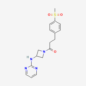 molecular formula C17H20N4O3S B2887024 3-(4-(Methylsulfonyl)phenyl)-1-(3-(pyrimidin-2-ylamino)azetidin-1-yl)propan-1-one CAS No. 2034606-11-4