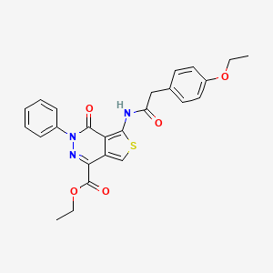 molecular formula C25H23N3O5S B2887026 5-[[2-(4-乙氧苯基)乙酰]氨基]-4-氧代-3-苯基噻吩并[3,4-d]哒嗪-1-羧酸乙酯 CAS No. 851947-57-4