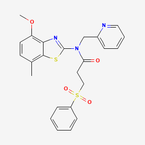 molecular formula C24H23N3O4S2 B2887028 N-(4-methoxy-7-methylbenzo[d]thiazol-2-yl)-3-(phenylsulfonyl)-N-(pyridin-2-ylmethyl)propanamide CAS No. 942003-42-1