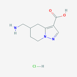 molecular formula C9H14ClN3O2 B2887030 5-(aminomethyl)-4H,5H,6H,7H-pyrazolo[1,5-a]pyridine-3-carboxylic acid hydrochloride CAS No. 1955561-08-6