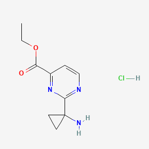 molecular formula C10H14ClN3O2 B2887035 Ethyl 2-(1-aminocyclopropyl)pyrimidine-4-carboxylate;hydrochloride CAS No. 2378502-67-9