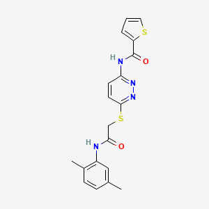 molecular formula C19H18N4O2S2 B2887056 N-(6-((2-((2,5-dimethylphenyl)amino)-2-oxoethyl)thio)pyridazin-3-yl)thiophene-2-carboxamide CAS No. 1021026-64-1