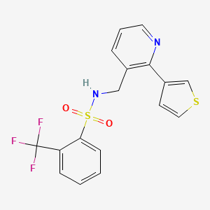 molecular formula C17H13F3N2O2S2 B2887078 N-((2-(thiophen-3-yl)pyridin-3-yl)methyl)-2-(trifluoromethyl)benzenesulfonamide CAS No. 2034345-84-9