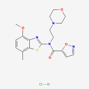 molecular formula C19H23ClN4O4S B2887084 N-(4-methoxy-7-methylbenzo[d]thiazol-2-yl)-N-(2-morpholinoethyl)isoxazole-5-carboxamide hydrochloride CAS No. 1215725-10-2