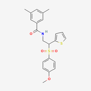 molecular formula C22H23NO4S2 B2887100 N-[2-[(4-methoxyphenyl)sulfonyl]-2-(2-thienyl)ethyl]-3,5-dimethylbenzamide CAS No. 946285-30-9