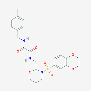 molecular formula C23H27N3O7S B2887133 N1-((3-((2,3-二氢苯并[b][1,4]二氧杂环-6-基)磺酰基)-1,3-恶唑烷-2-基)甲基)-N2-(4-甲基苄基)草酰胺 CAS No. 869071-68-1