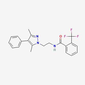 molecular formula C21H20F3N3O B2887135 N-(2-(3,5-dimethyl-4-phenyl-1H-pyrazol-1-yl)ethyl)-2-(trifluoromethyl)benzamide CAS No. 2034292-49-2