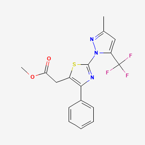 molecular formula C17H14F3N3O2S B2887137 2-{2-[3-甲基-5-(三氟甲基)-1H-吡唑-1-基]-4-苯基-1,3-噻唑-5-基}乙酸甲酯 CAS No. 955962-94-4