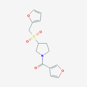 molecular formula C14H15NO5S B2887146 (3-((Furan-2-ylmethyl)sulfonyl)pyrrolidin-1-yl)(furan-3-yl)methanone CAS No. 1795303-89-7