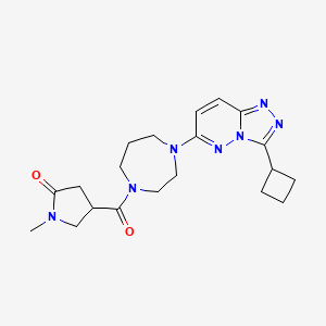 molecular formula C20H27N7O2 B2887158 4-[4-(3-Cyclobutyl-[1,2,4]triazolo[4,3-b]pyridazin-6-yl)-1,4-diazepane-1-carbonyl]-1-methylpyrrolidin-2-one CAS No. 2380008-96-6