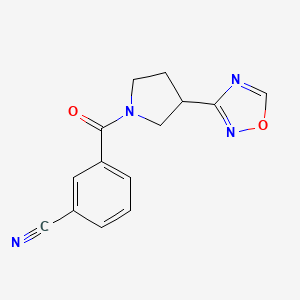 molecular formula C14H12N4O2 B2887186 3-(3-(1,2,4-Oxadiazol-3-yl)pyrrolidine-1-carbonyl)benzonitrile CAS No. 2034410-42-7