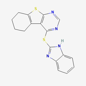 molecular formula C17H14N4S2 B2887193 4-(1H-benzimidazol-2-ylsulfanyl)-5,6,7,8-tetrahydro-[1]benzothiolo[2,3-d]pyrimidine CAS No. 450394-68-0