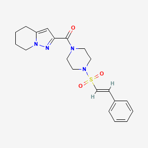 molecular formula C20H24N4O3S B2887203 (E)-(4-(苯乙烯磺酰基)哌嗪-1-基)(4,5,6,7-四氢吡唑并[1,5-a]吡啶-2-基)甲苯酮 CAS No. 2035018-56-3