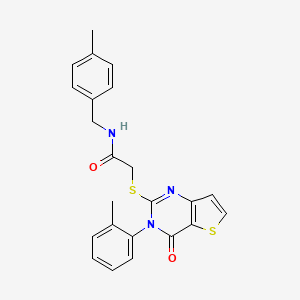 molecular formula C23H21N3O2S2 B2887229 N-(4-甲基苄基)-2-{[3-(2-甲基苯基)-4-氧代-3,4-二氢噻吩并[3,2-d]嘧啶-2-基]硫代}乙酰胺 CAS No. 1291859-98-7